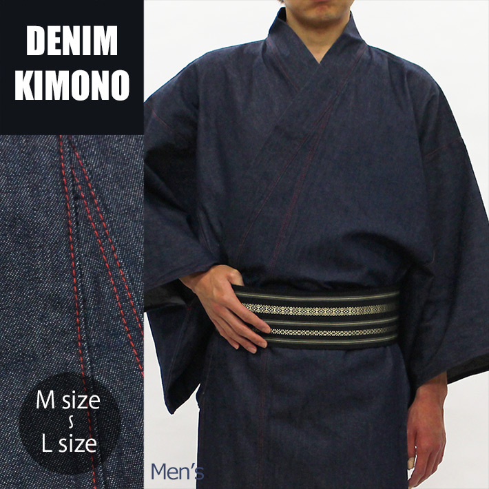【超激得豊富な】デニム着物「インディゴ　ダメージ」仕立上　DENIM KIMONO Mens-Indigo-Damage size:M 一般